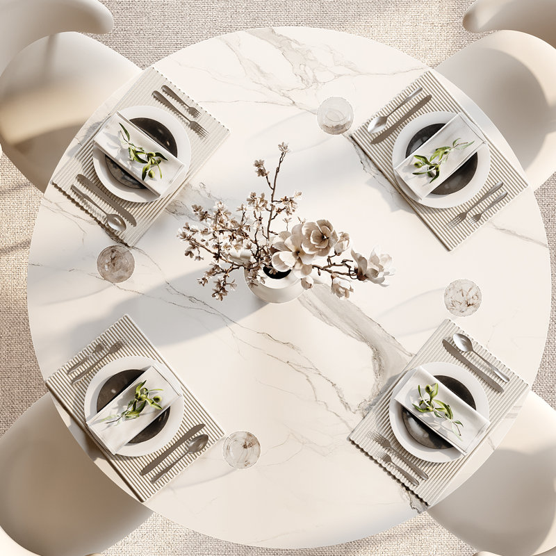 5Pcs Dining Set With 4 Upholstered Chairs, 29.52" H x 47.24" W x 47.24" D, White