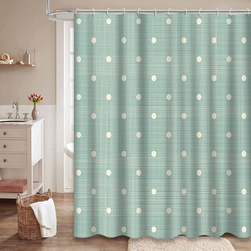 Rideau de douche brun à pois mignons et rétro avec 12 crochets, L 72 po x l 84 po