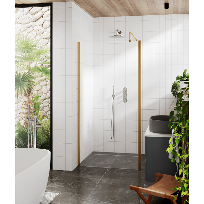 900Mm Outer Framed Wetroom Screen With Support Bar, 495.3cm H x 177.8cm W x 1.40 cm
