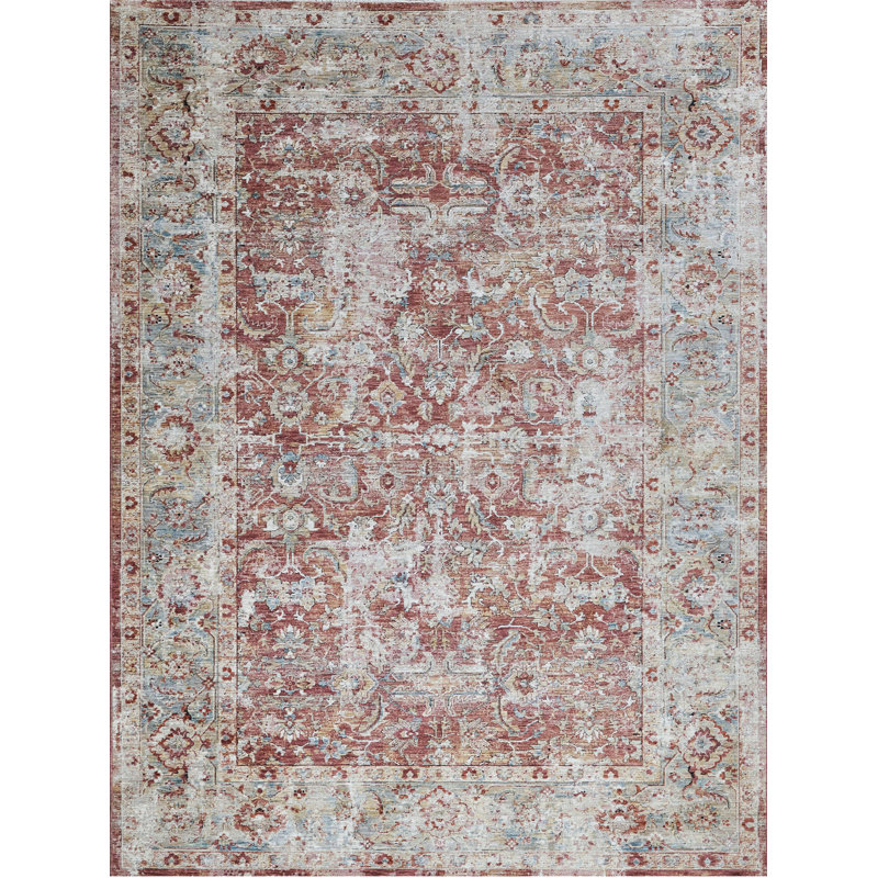 Antique Loom Rust/Blue Polyester powerloom Area Rug, Rectangle 9' x 12'