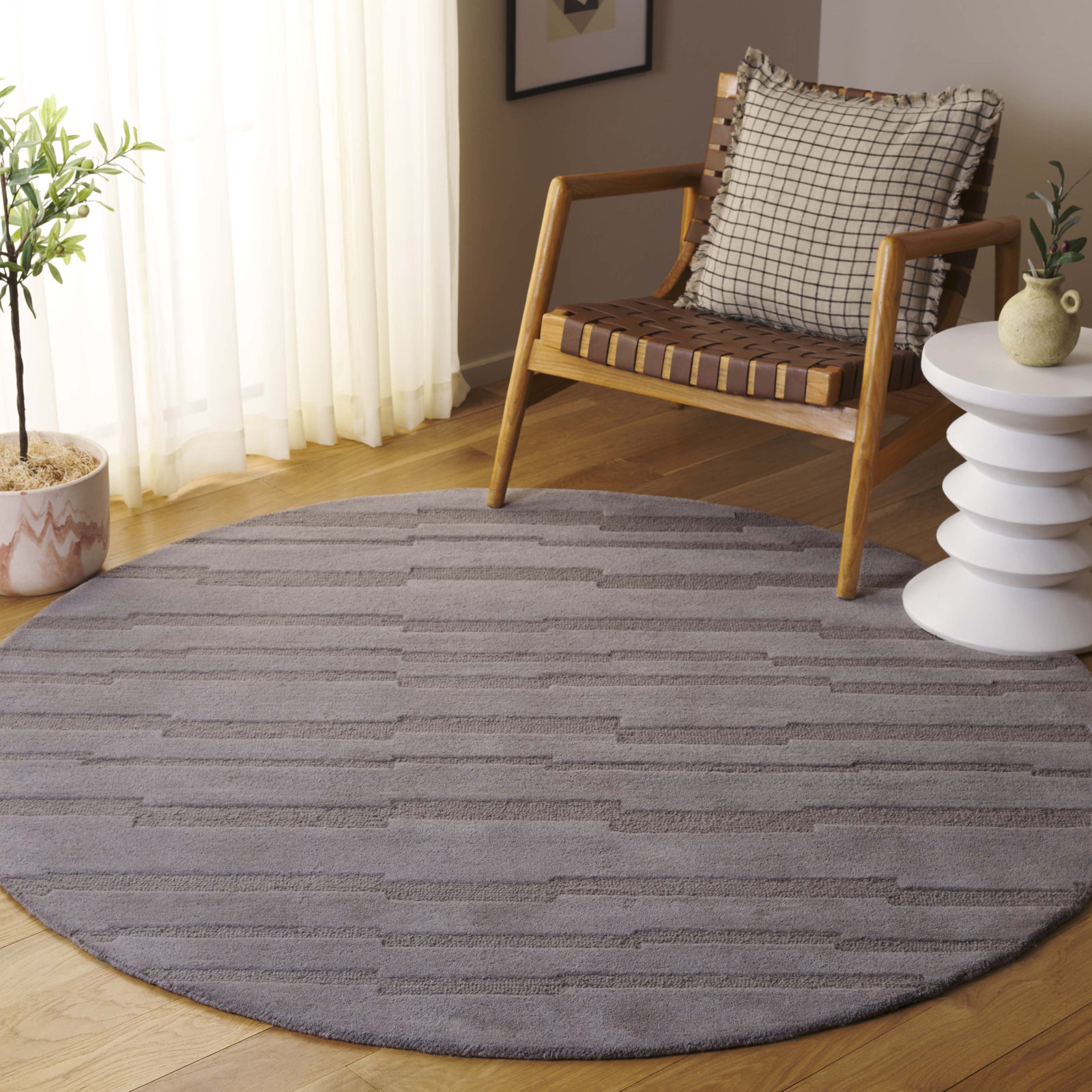 Elona Gray Hand-Tufted Wool Rug, Round 6'