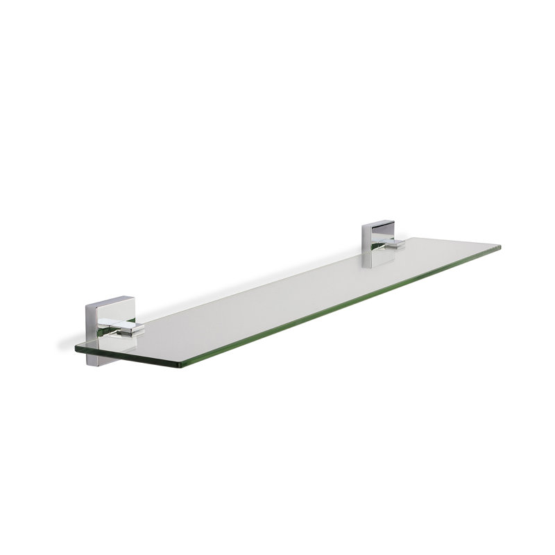 Cheadle Wall Mounted Glass Shelf with Chrome Square Flexi-Fix Brackets 61.2cm