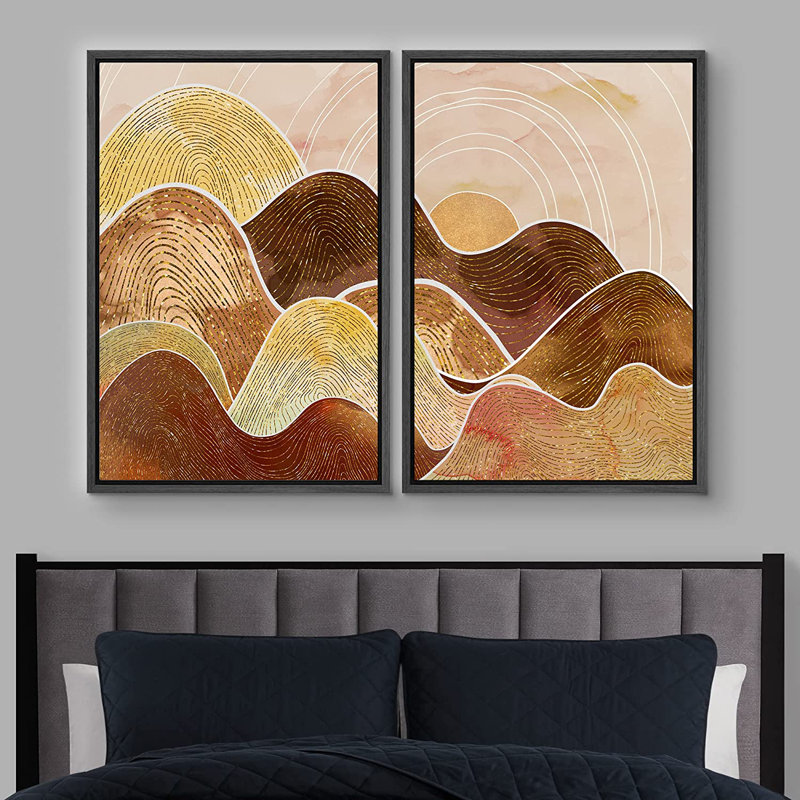 Idea4wall, reproduction d'art sur toile encadrée, paysage de montagne pastel Mid-Century, formes abstraites, illustrations, art moderne décoratif coloré pour le salon, la chambre à coucher, le bureau
