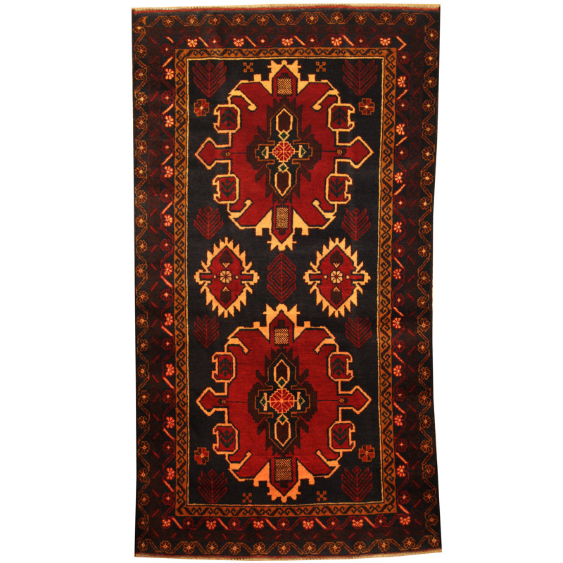 Tapis bleu marine / rouge en laine Hartouch Tribal Hartouch