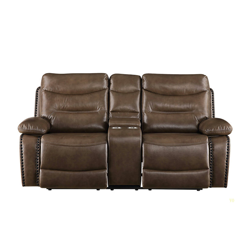 Aashi Brown Leather-GEL Match Recliner Loveseat