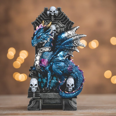 7.25"H Blue Dragon in ArmChair Figurine