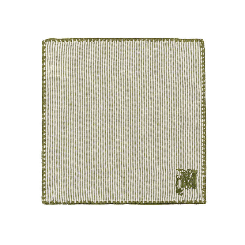 TWILL STRIPE GREEN Monogrammed Napkin Set