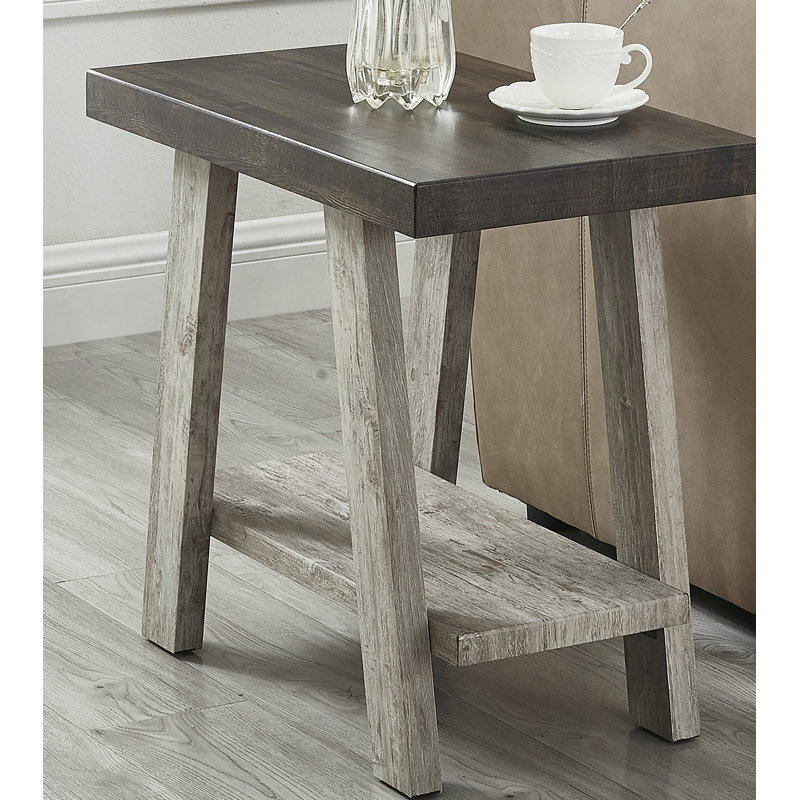 Table d'appoint contemporaine à deux tons en bois de noyer patiné et gris, Gris patiné, Noyer vieilli