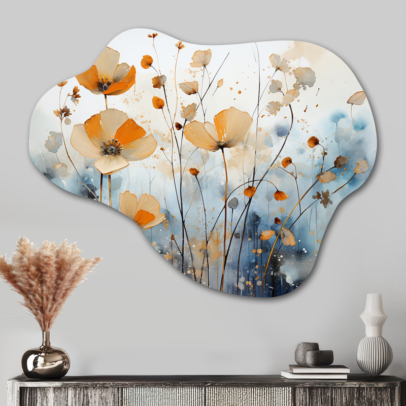 Orange Blue Muted Botanicals II - Cloud Abstract Botanicals Metal Art, Asymmetrical Metal Wall Sculpture Print
