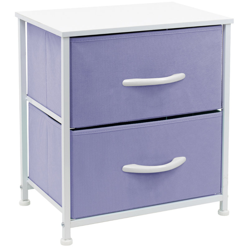 Purple and White Fabric 2-Drawer Nightstand with Steel Frame