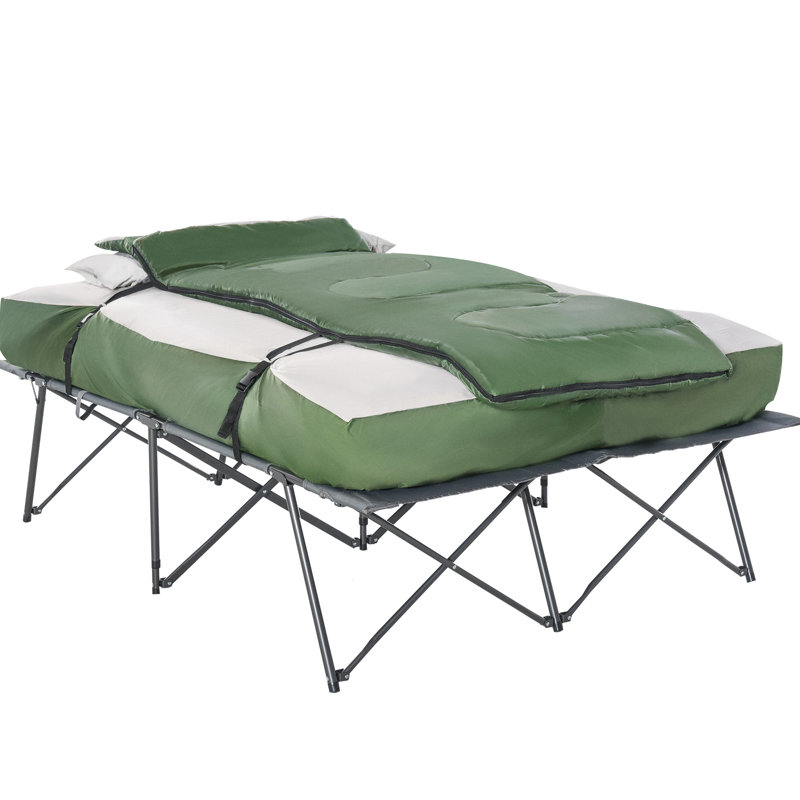 Lit de camp portatif avec sac de couchage, matelas gonflable, oreillers et sac de transport pour l'extérieur 2 matelas et coussins doux, aventures