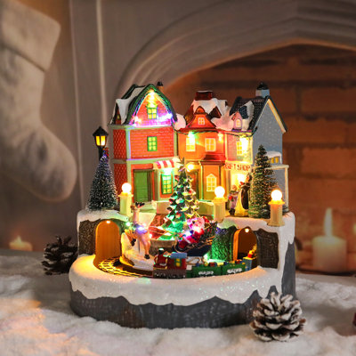 Christmas Village Decor With Lit Houses, Santa In Sleigh, Reindeer & Train – Led - Illuminated Tabletop Decoration,rotating Train,for Christmas Decor, Ideal Holiday Gift