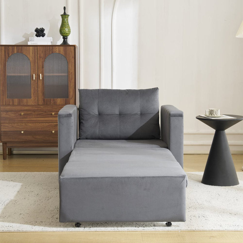 1 Seater Convertible Chair, Grey Velvet
