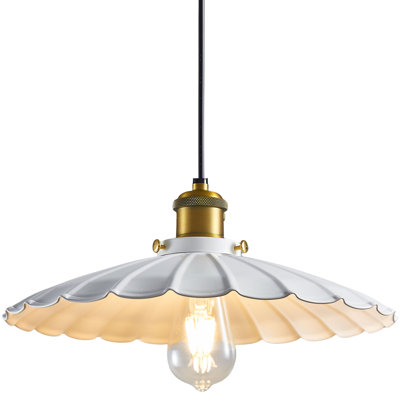Pendant Lights, 13.8 Inch Glossy White Lampshade Kitchen Pendant Lights Height Adjustable Island Pendant Lights for Kitchen Industrial Style Hanging Light for Bedroom