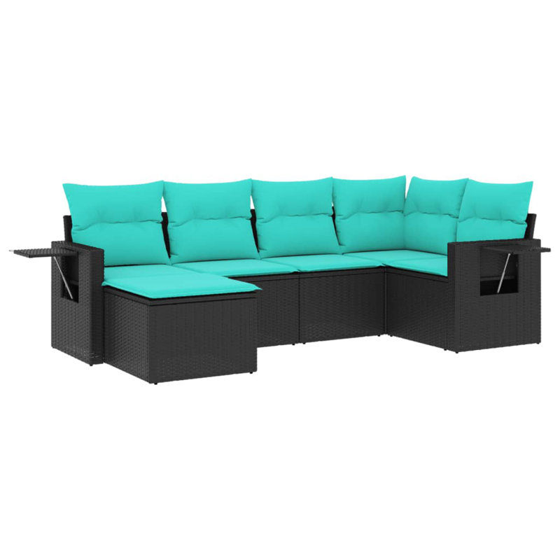  Ensemble de canapé de patio 6 pièces avec coussins en rotin de polyester noir