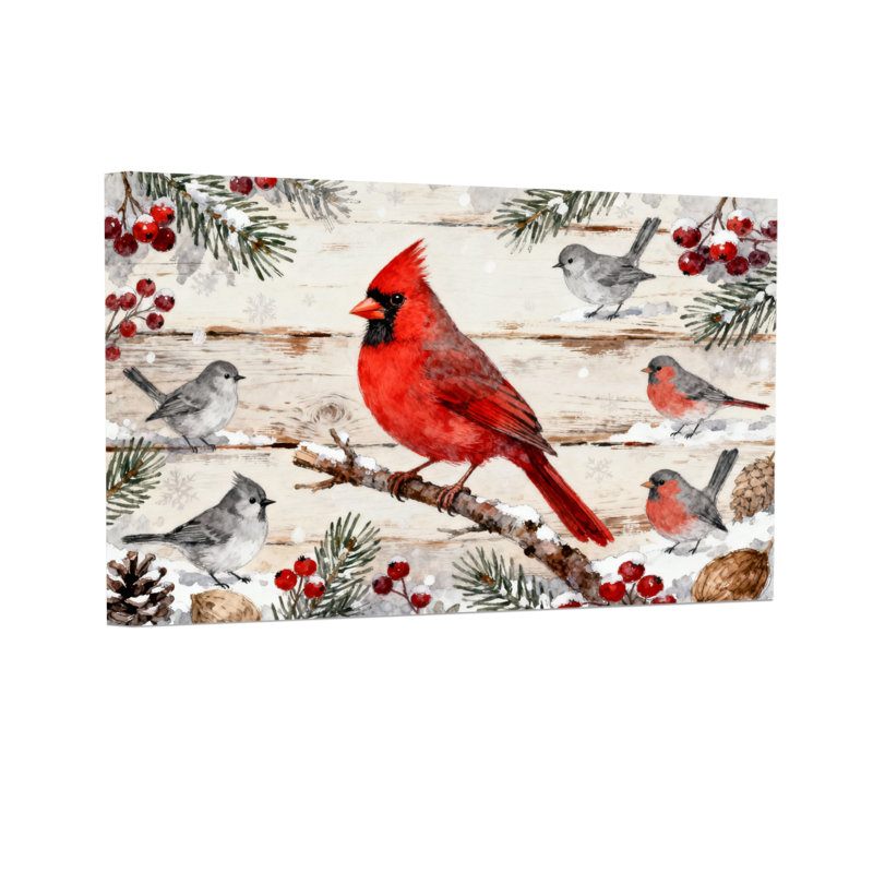 Christmas Winter Birds And Berries Pattern Print