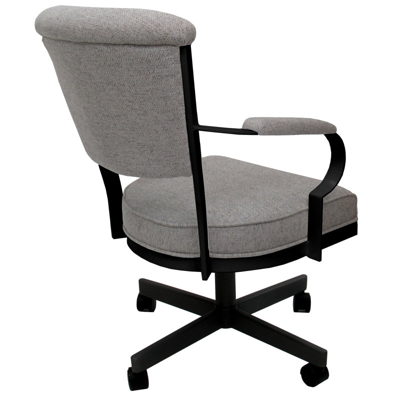 Chaise de salle à manger en métal avec accoudoirs, Gris clair, Noir