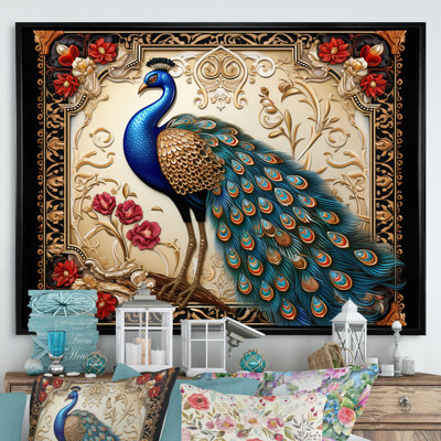 " Retro Illustration Of Glorious Blue Peacock "