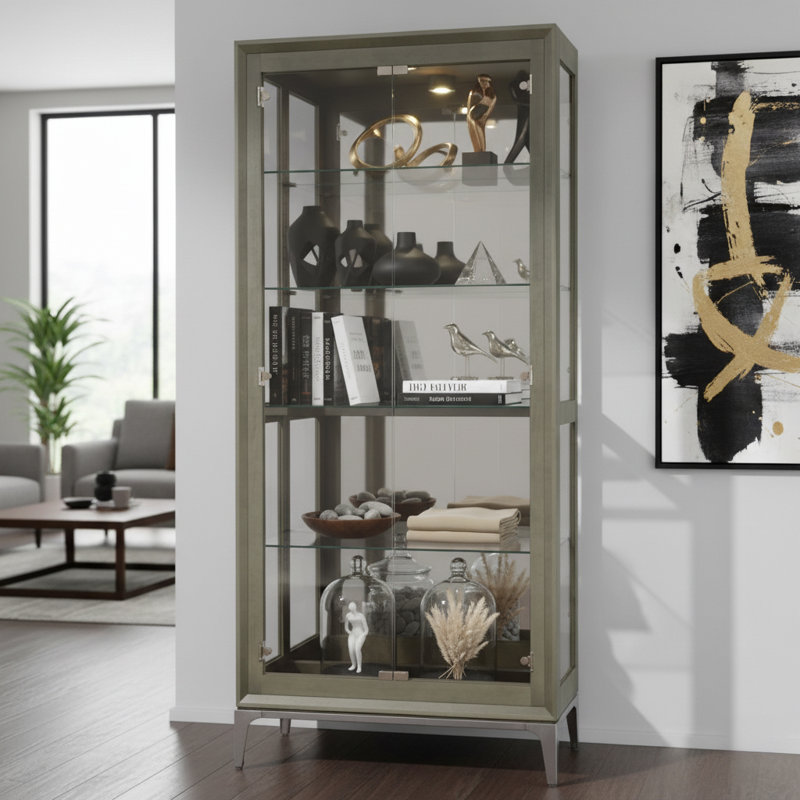 Sheena Lighted Curio Cabinet, Smoke Gray