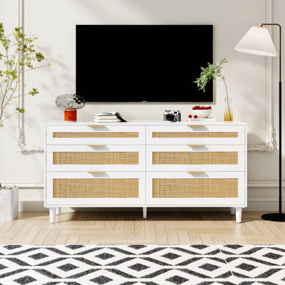 Rattan Dresser With Drawers, 6-Drawer Dresser With Metal Handle And Wood Legs For Hallway, Living Room, Bedroom by Dakota Fields
