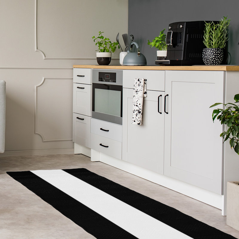Modern Monochrome Stripe Runner Rug – Bold Black & White Design from the ArtVerse BBall Collection, Runner 2'6" x 8'