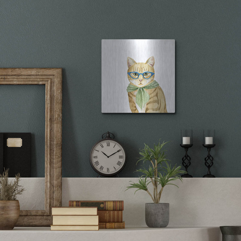 Art mural en métal luxueux «Cool Cat IV» par Grace Popp, 12 po x 12 po
