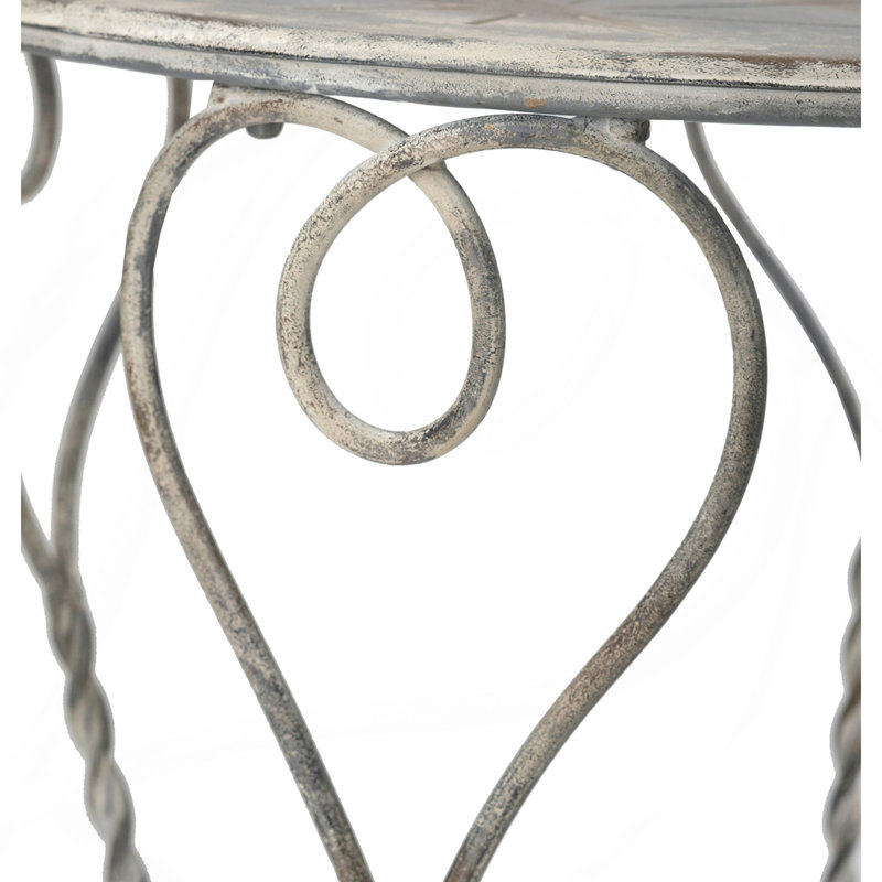Table d'appoint ronde en fer 26 x 26 x 30 po, finition argentée patinée, table de bout décorative de style champêtre français avec pieds torsadés