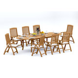 12 Seats 13 Pcs Grade-A Teak Wood Dining Set: 118" Double Extension Oval Table And 12 Marley Folding Reclining Arm Chairs #11MR2612