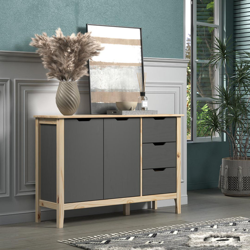 Powellsville 110cm Solid Wood Sideboard, Grey/Brown/Blue