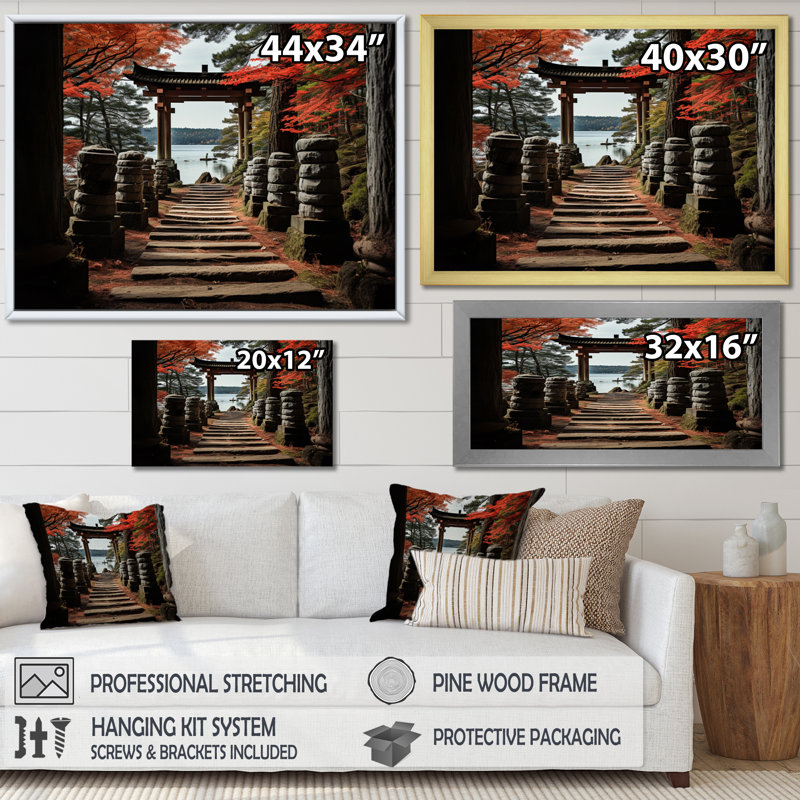 Japon Art Red Torii Gate III - Japan Art Wall Decor, H 12 po x l 20 po x P 1 po, Toile tendue