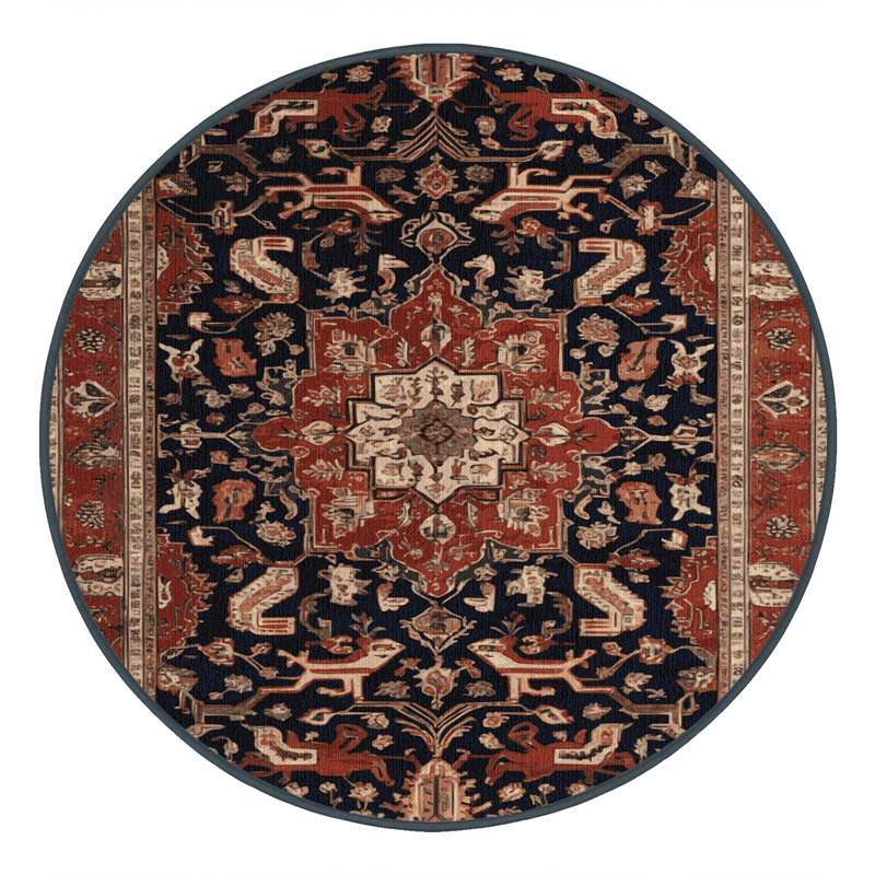 Machine Washable Persian Brown Area Rug, Round 4'