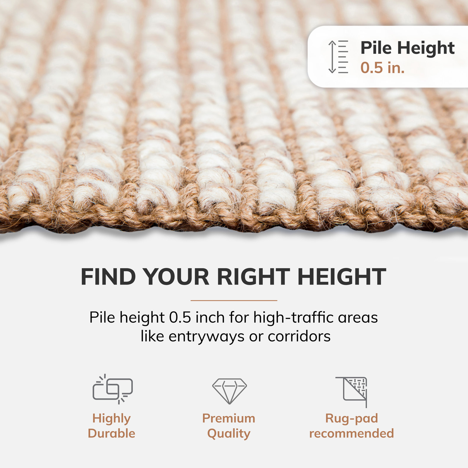 Bayne Beige Hand-Loomed Jute Rug, Runner 2'6" x 8'