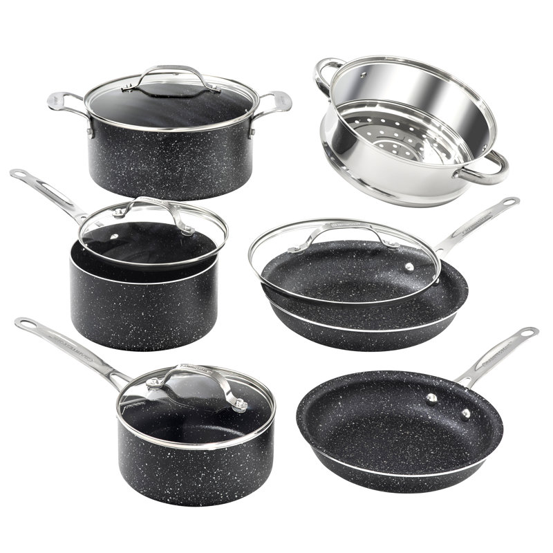 Batterie de cuisine antiadhésive en aluminium 10 pièces Granitestone, poignées résistantes au froid, au four et au lave-vaisselle