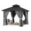 Gazebo d'extérieur rigide en métal de 3 m x 3 m avec structure en aluminium, rideaux d'intimité et moustiquaire-135397838