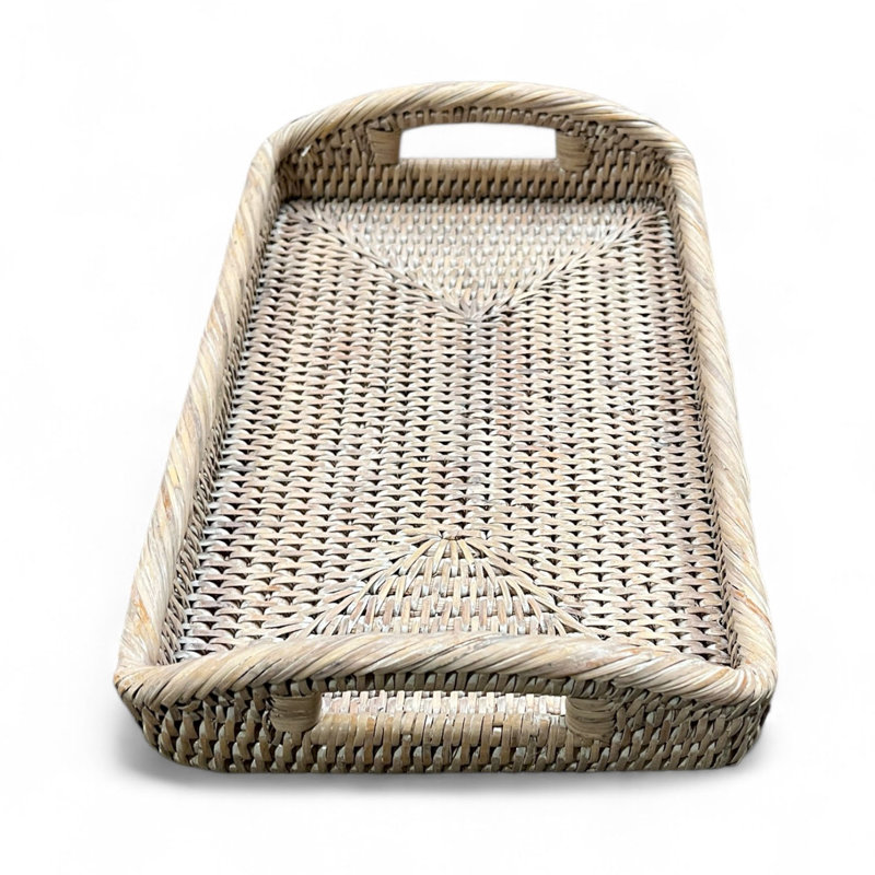 Burma Rattan Decorative Tray, 3.5" H x 20.5" W x 13.5" D, White Wash