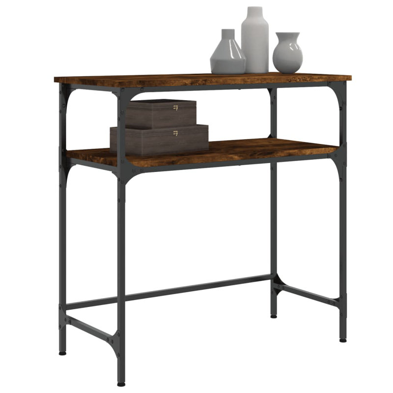 vidaXL Console Table Engineered Wood, Metal, 29.5" H x 29.5" W x 14" D, Smoked Oak