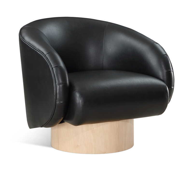 Gibson Upholstered Swivel Barrel Chair, Black Vegan Leather