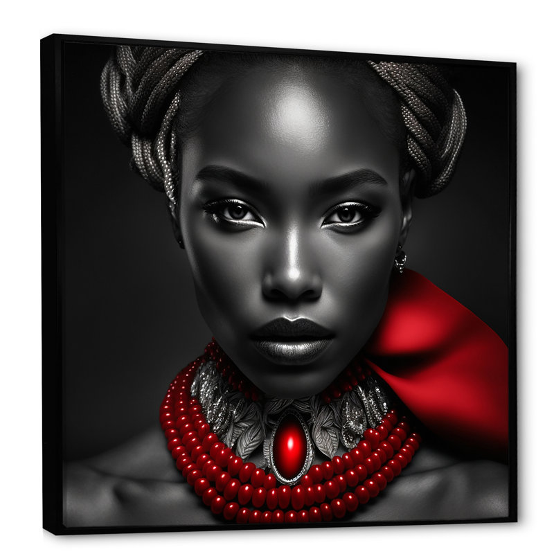 «The Lady With The Red Ruby III - Fashion Woman», art mural, H 30 po x l 30 po x P 1 po, Toile avec cadre flottant noir