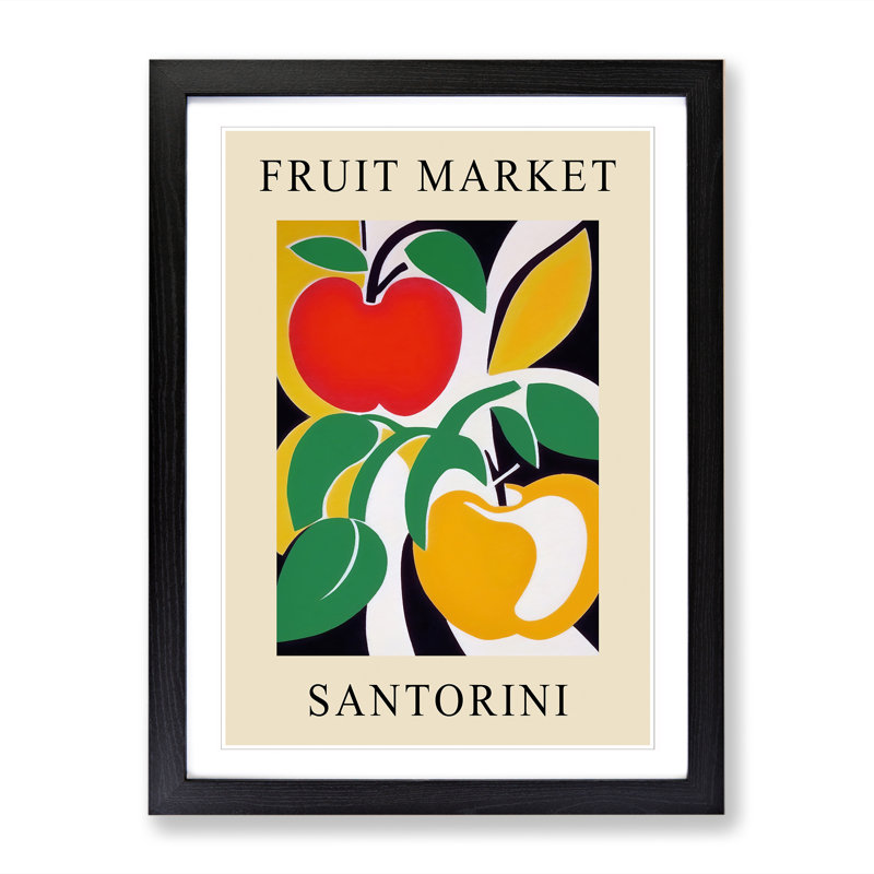 Santorini Fruit Market Exhibition Apple - Single Picture Frame Print on Wood, 46cm H x 34cm W x 2cm D
