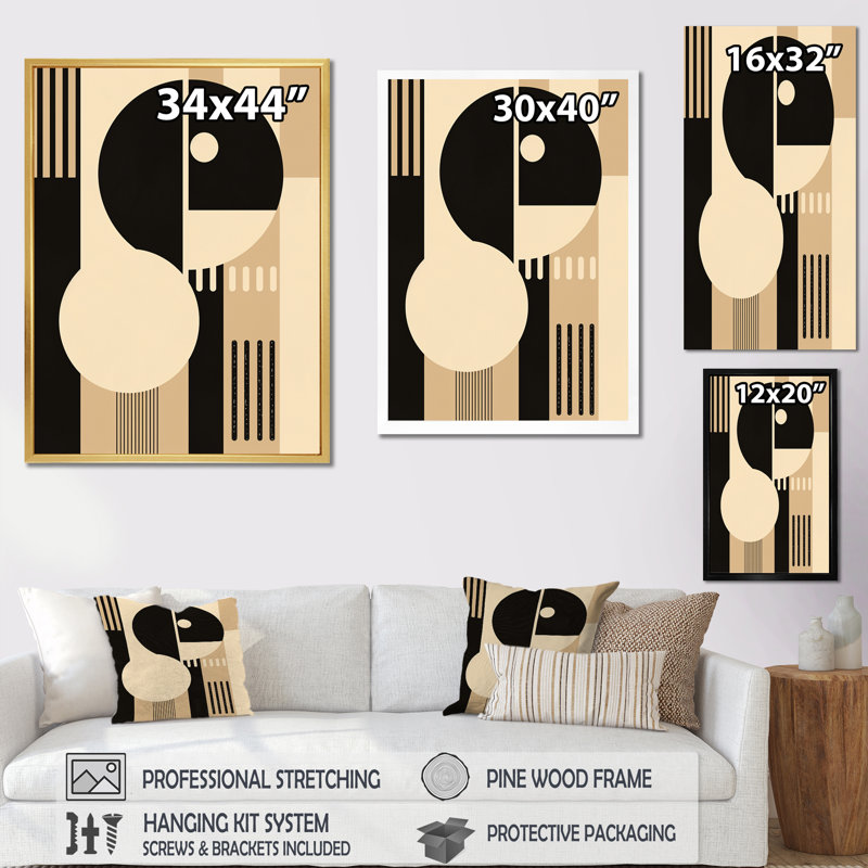 Essential Existance Circular Geometrics - Modern Geometric Wall Decor, H 20 po x l 12 po x P 1 po, Cadre simple noir