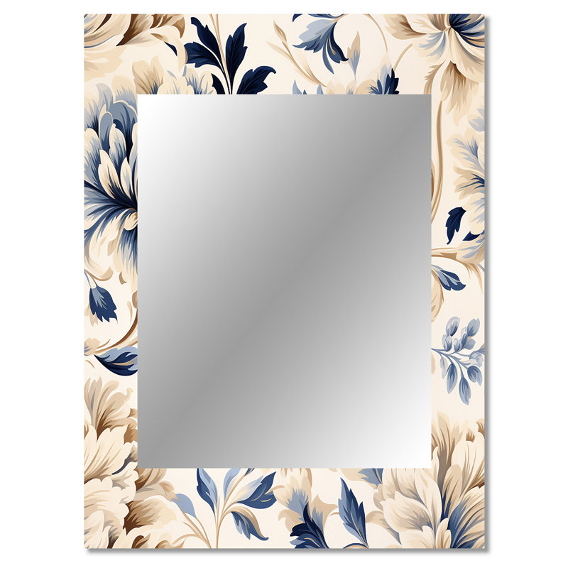Amarina Petal Symphony Blue Damask Harmony - miroir mural décoratif damassé, 40 po x 30 po