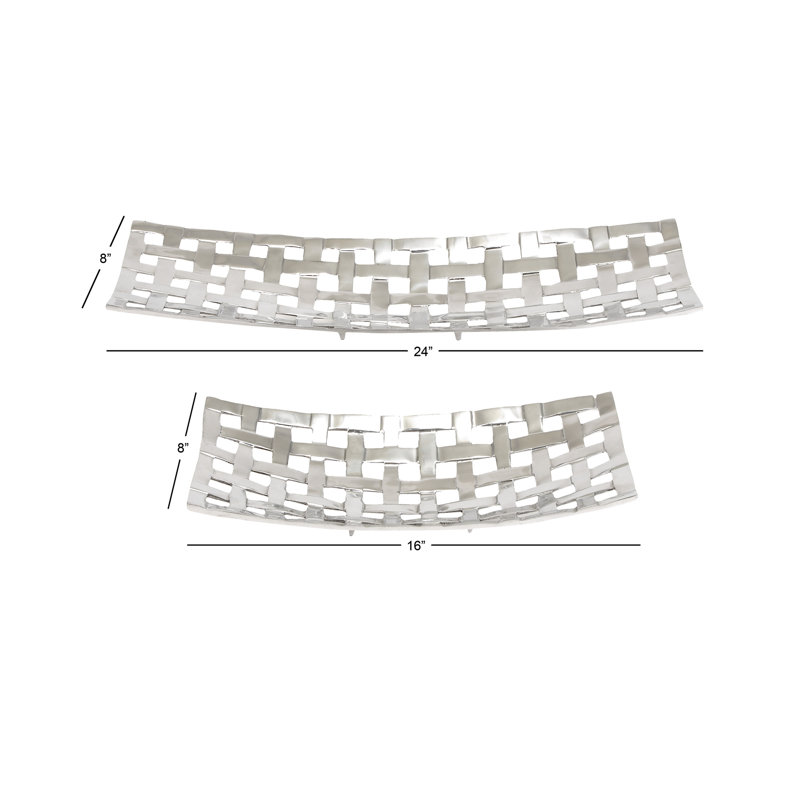 Silver Aluminum Grid Design Decorative Tray Set