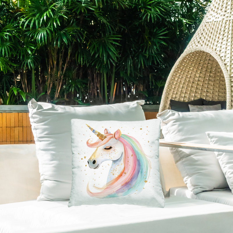 Coussin doré à motif de licorne pastel doré imprimé par Creative Studio, 18 x 7 x 18
