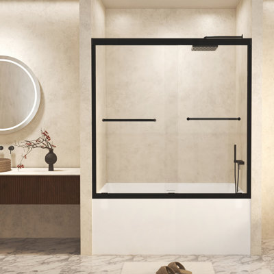 Tempered Glass With Explosion Proof Film, Aluminum Frame Double Sliding Shower Door, "1/4 (6 Mm), Stainless Steel Handle