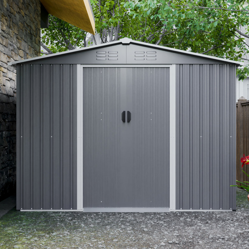 8x6 Ft Metal Outdoor Shed With Lockable Doors - Galvanized Steel For All Weather In Garden, Patio, Backyard, Lawn, Gray Sound Absorbing Material Rustproof And