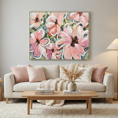 Petal Party Hand-Painted Pink Floral Framed Canvas Wall Art