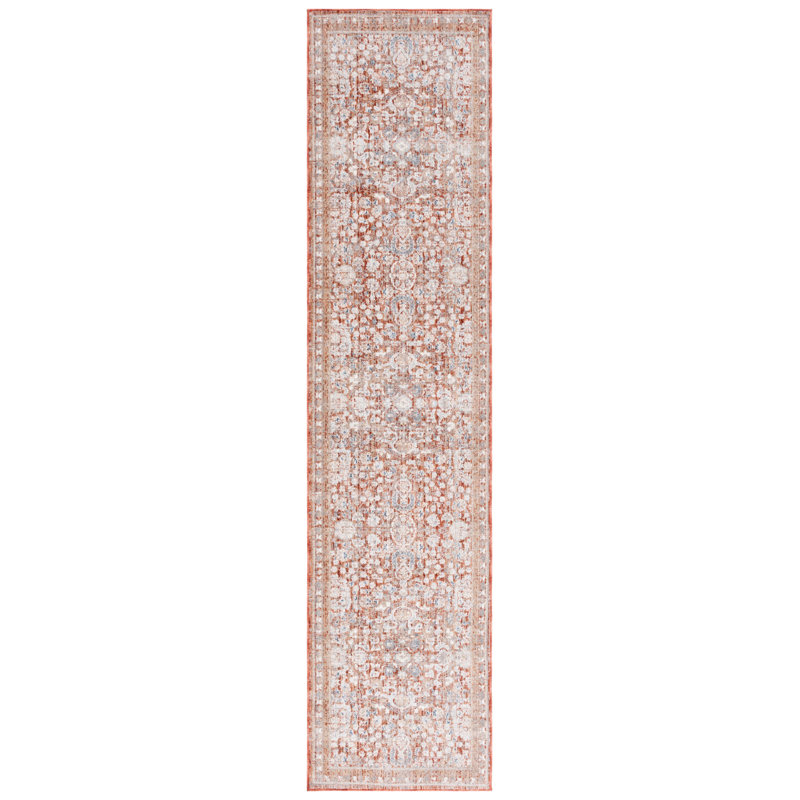 Tapis oriental en polyester / viscose tissé à la machine Sorrels en gris rouille / ivoire, Tapis de couloir 2 pi x 8 pi