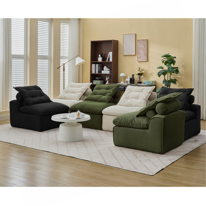 Canapé modulaire, sans accoudoirs, bricolage à souhait, velours côtelé, canapé-lit à dossier nu, coin lecture ou appartement, coussin lombaire, 6 sièges, rembourré