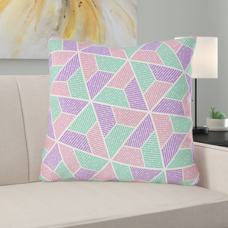 Coussin Katelyn Elizabeth, 26 po x 26 po, Vert et rose, Polyester filé