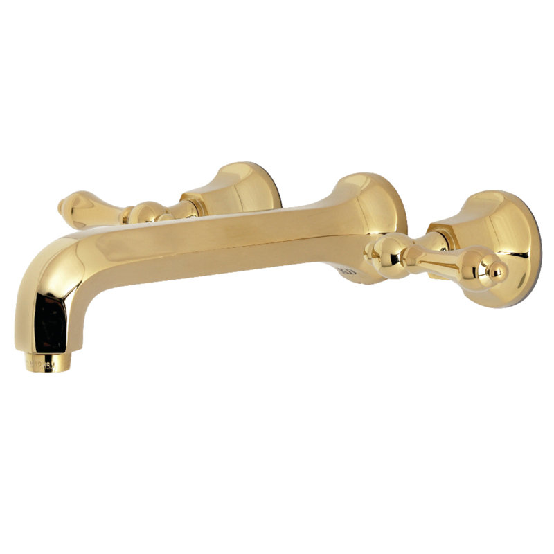 Kingston Brass Metropolitan Two-Handle 3-Hole Wall Mount Bathroom Faucet, Polished Brass